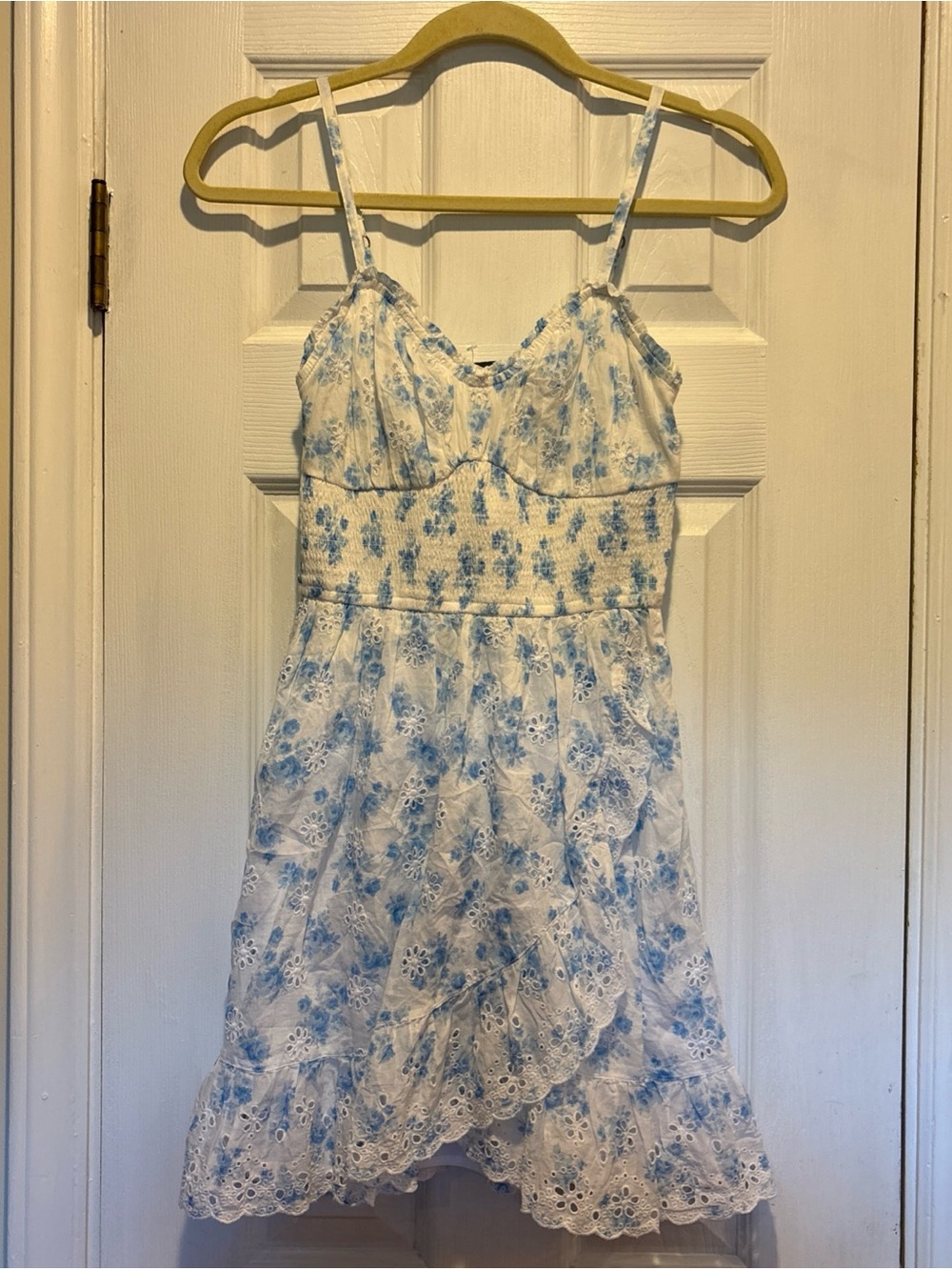 Hollister Floral Eyelet Ruffle Mini Dress with Light Blue Floral Print Size S